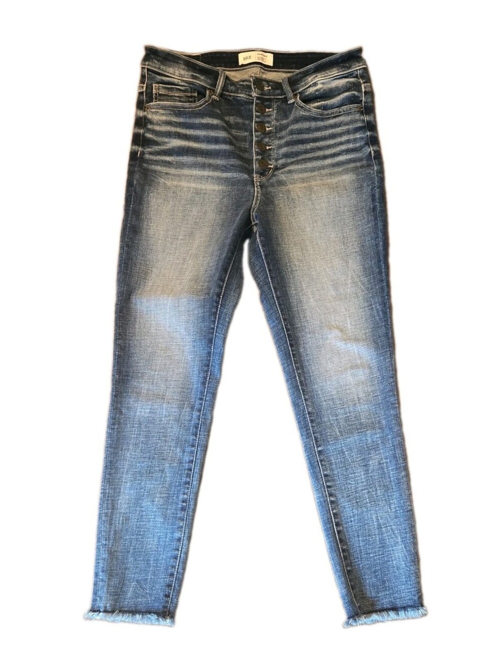 Bke Button Fly Parker High Rise Skinny Ankle Jeans Raw Hem Medium Wash Sz 28